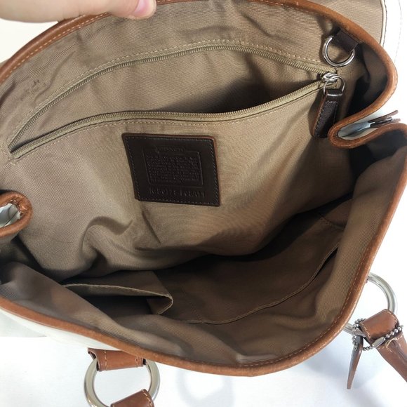 Coach Hampton Soho Leather White Tan Flap Satchel - Picture 4 of 8